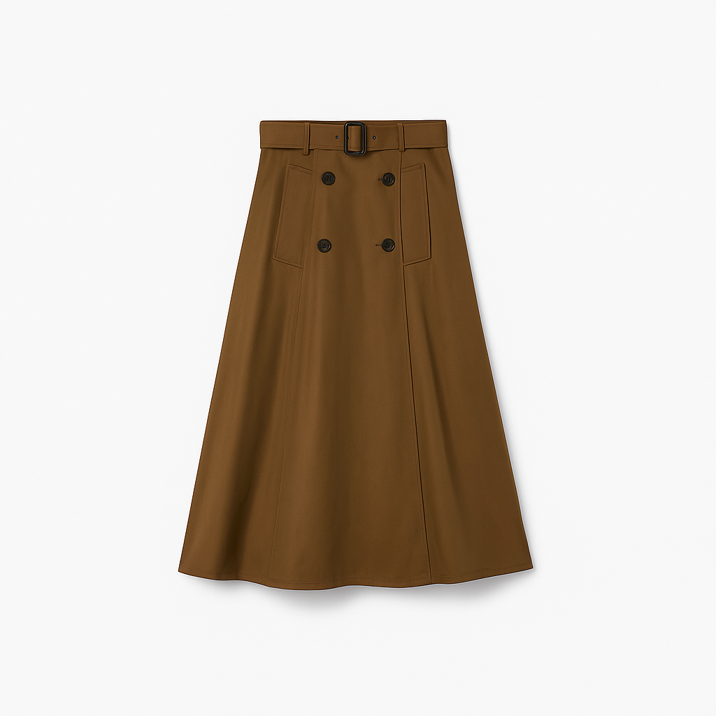 Gabardine Trench Midi Skirt