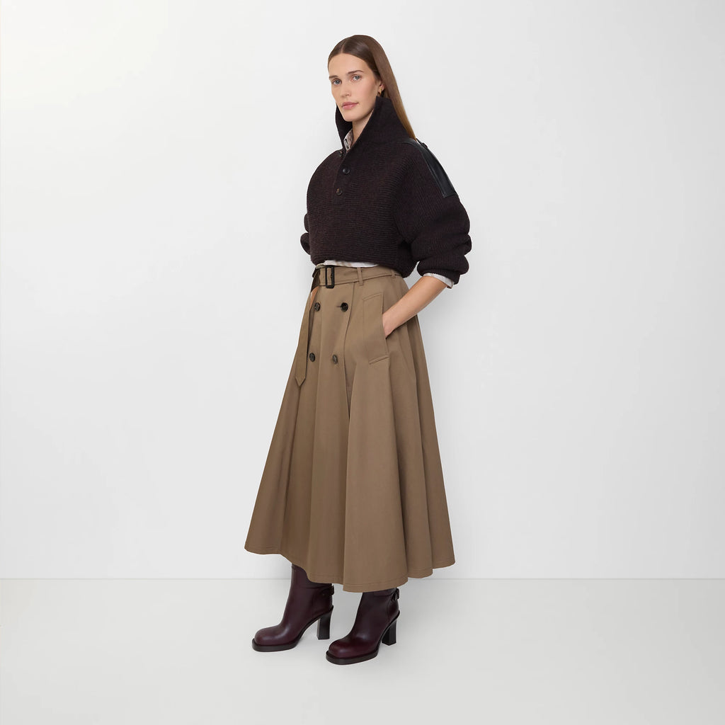 Gabardine Trench Midi Skirt