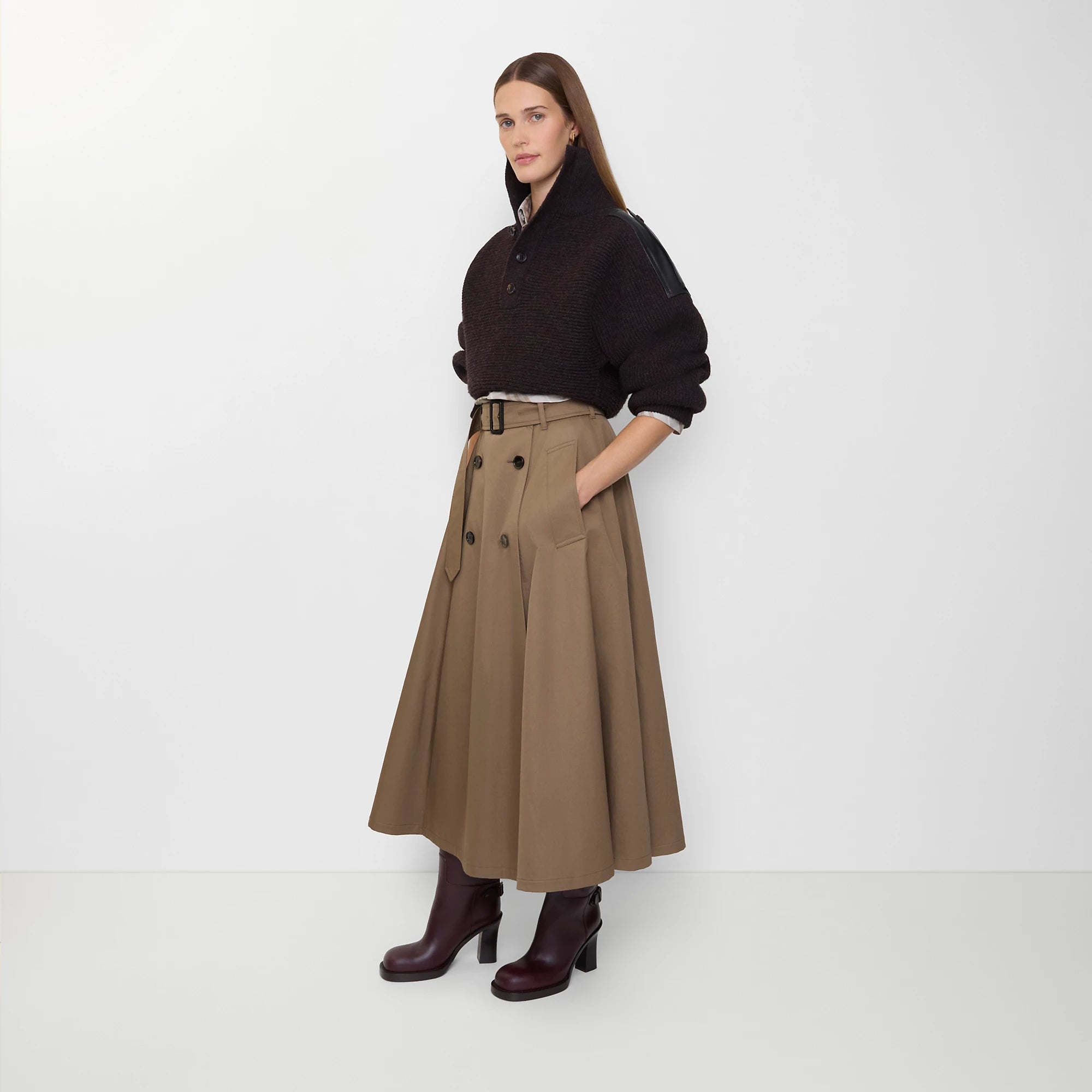 Gabardine Trench Midi Skirt