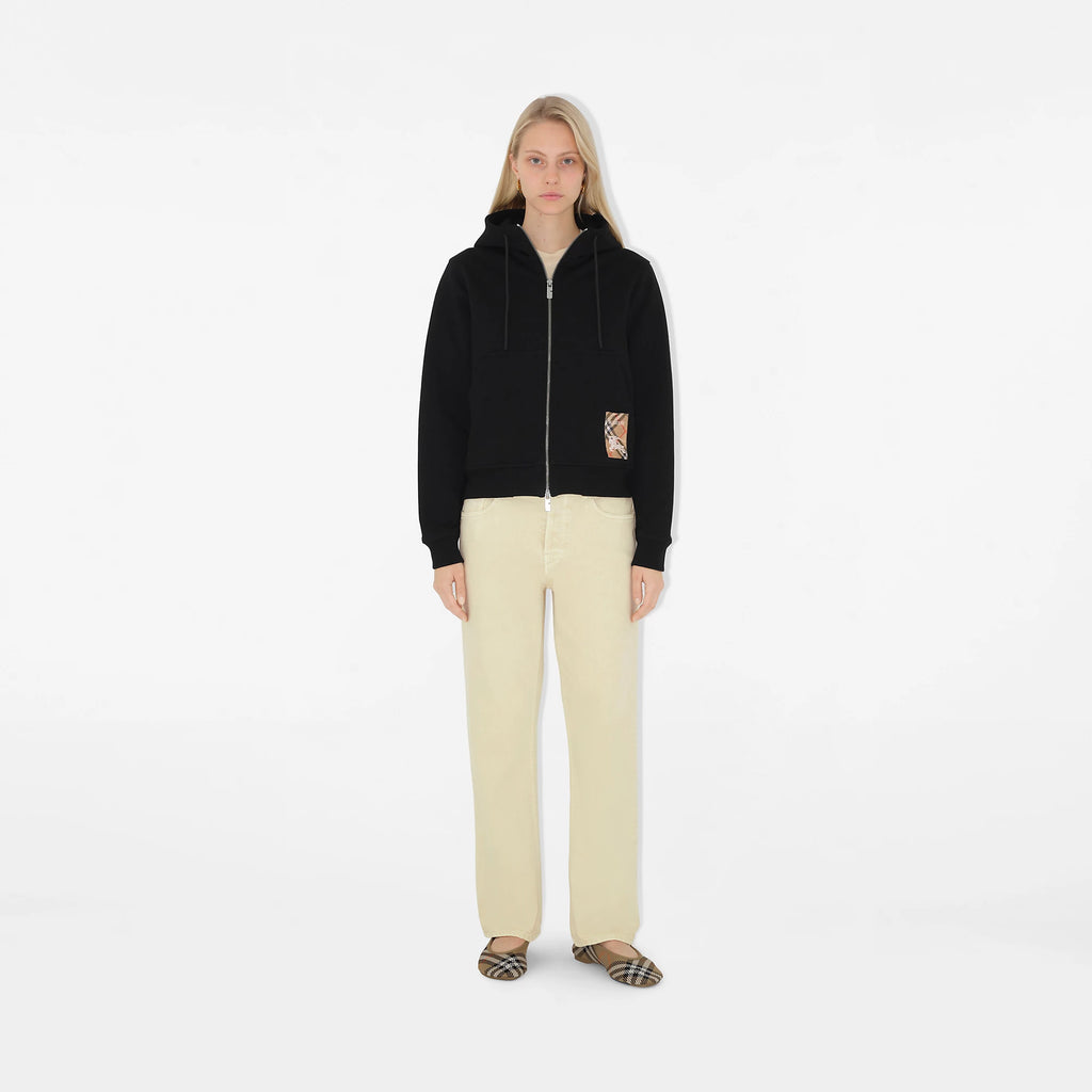 Check Label Cotton Zip Hoodie