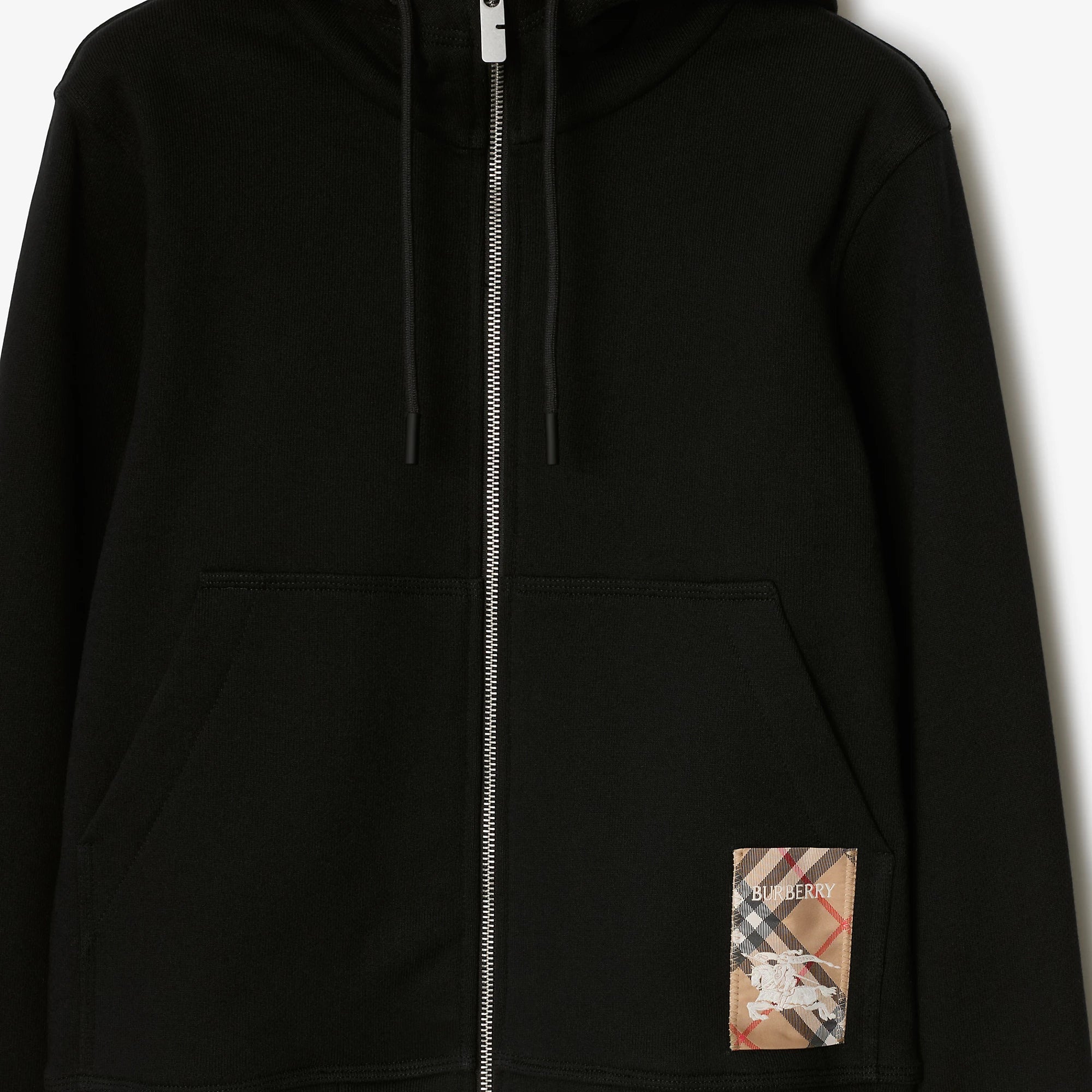 Check Label Cotton Zip Hoodie