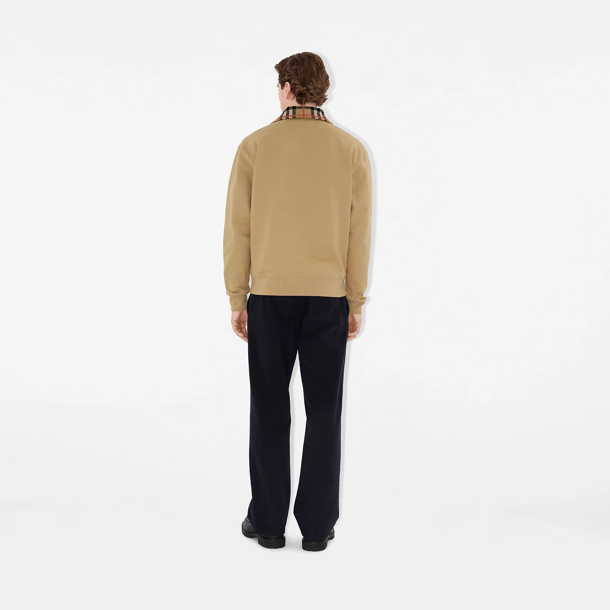 Check Collar Zip Sweatshirt