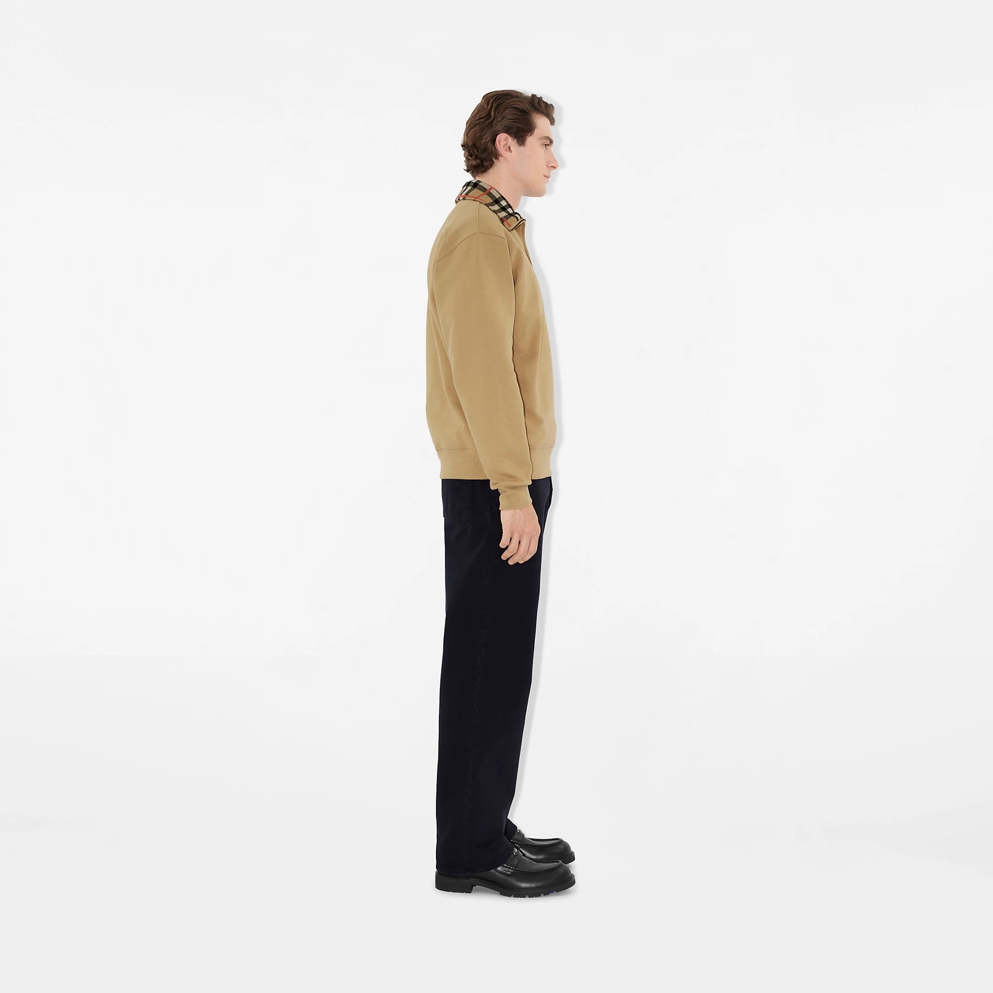 Check Collar Zip Sweatshirt