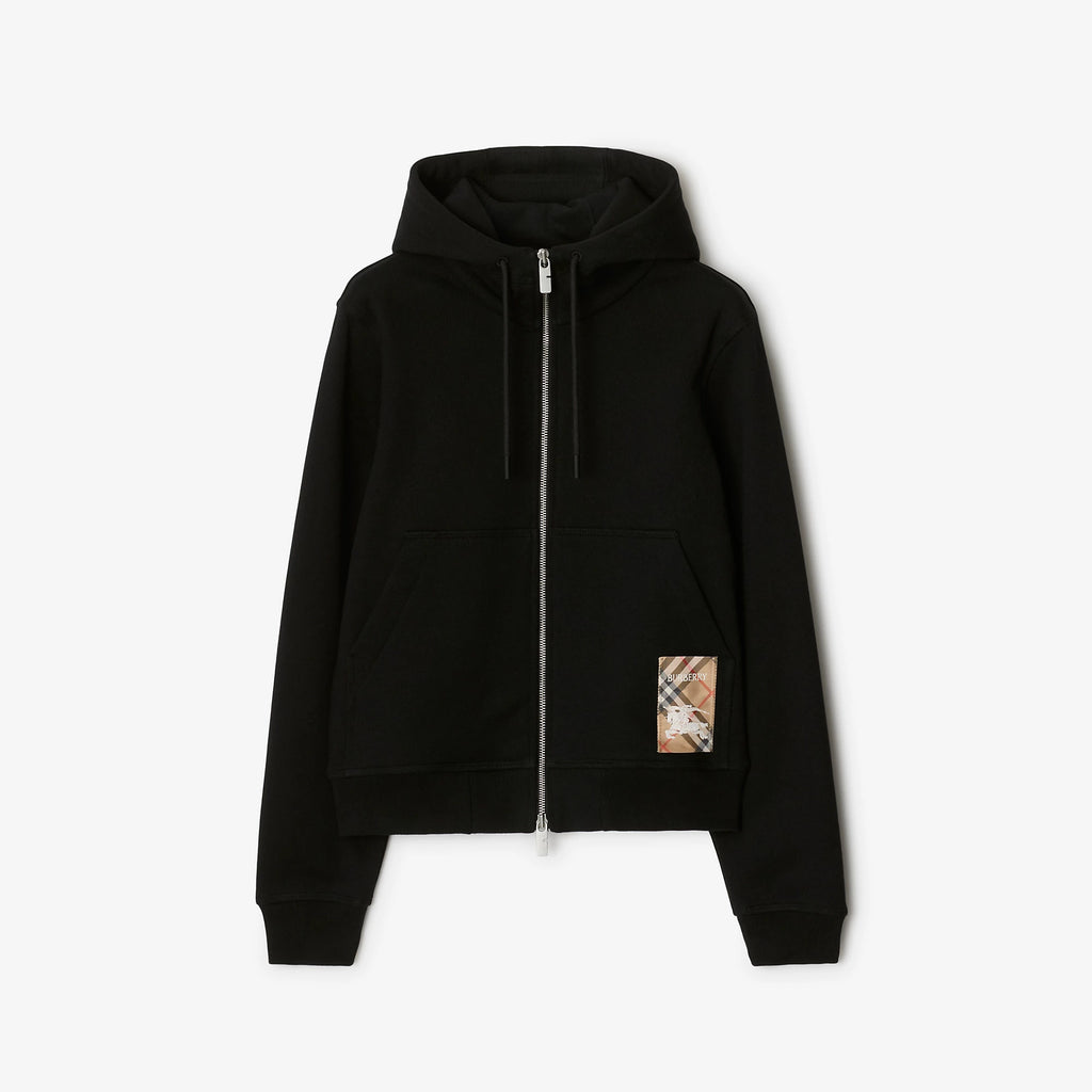 Check Label Cotton Zip Hoodie