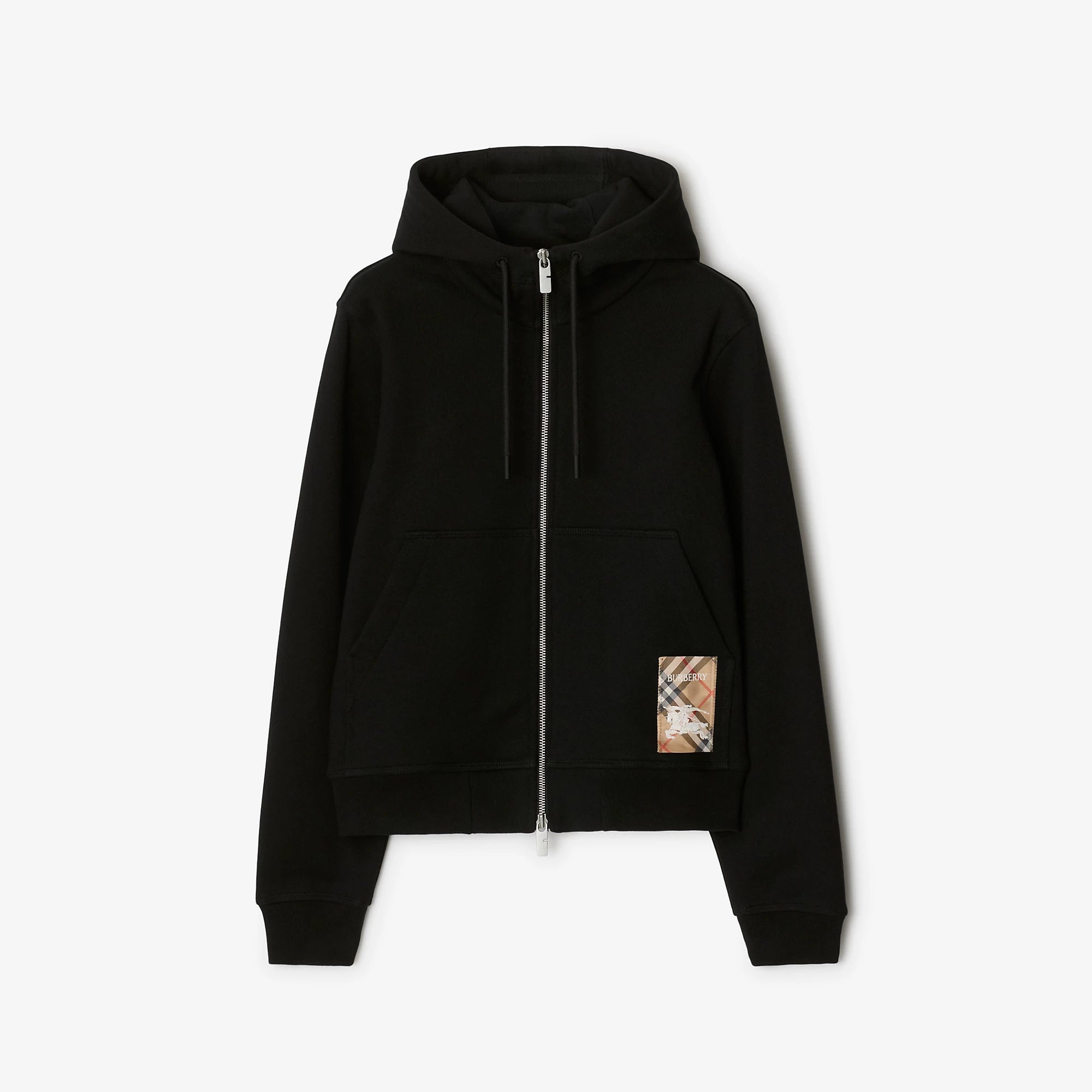 Check Label Cotton Zip Hoodie