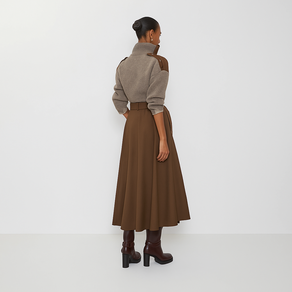 Gabardine Trench Midi Skirt