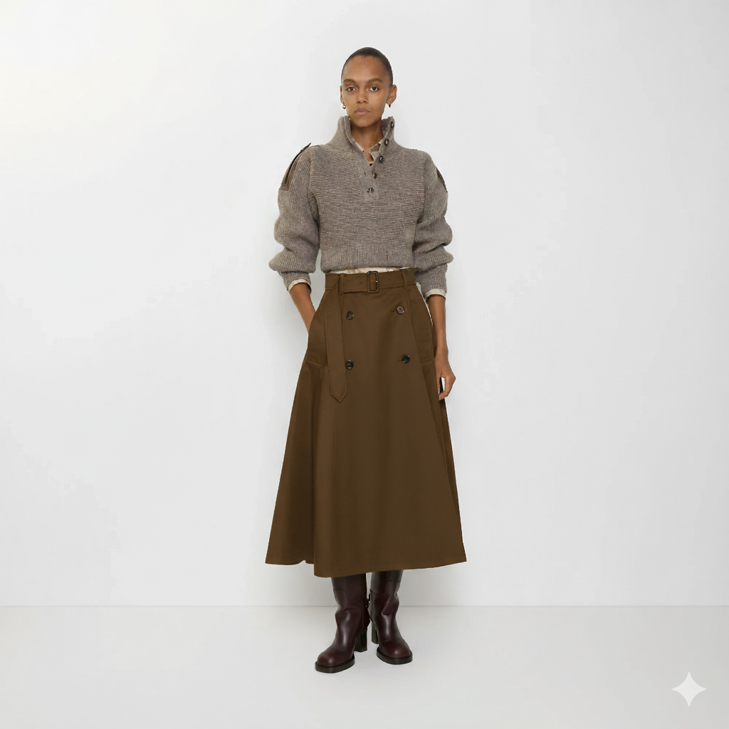 Gabardine Trench Midi Skirt
