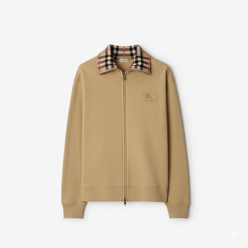 Check Collar Zip Sweatshirt