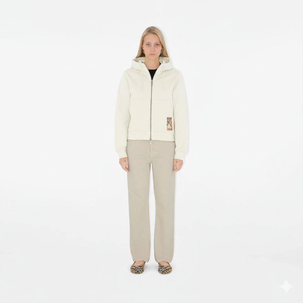 Check Label Cotton Zip Hoodie