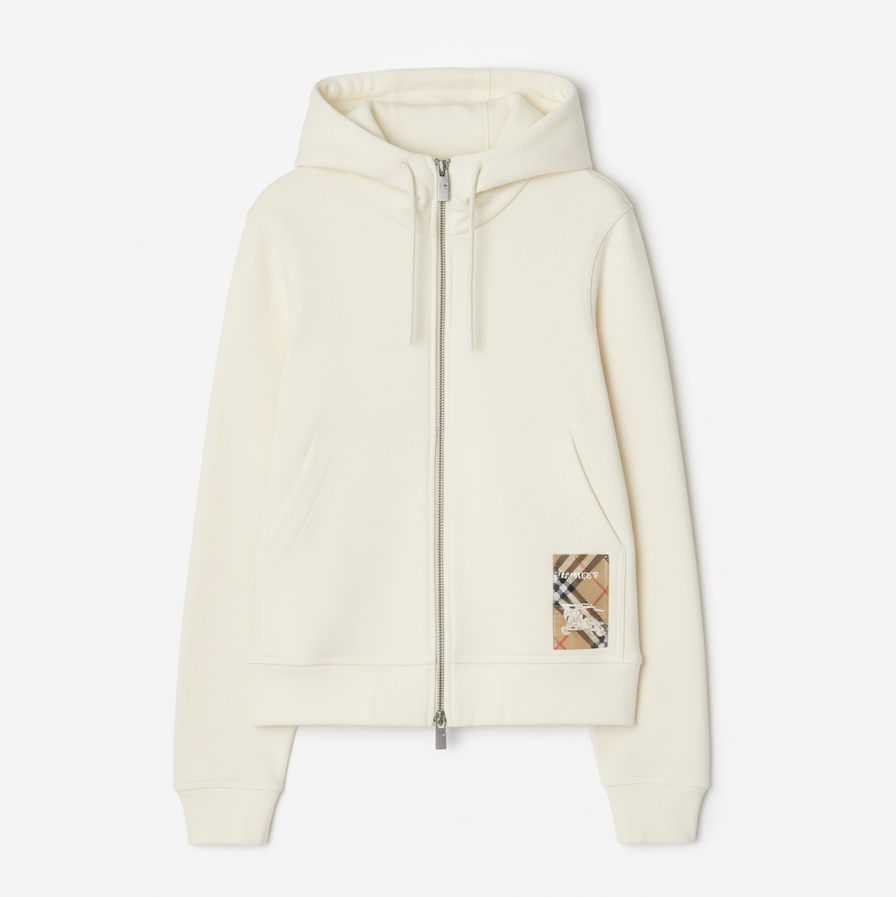 Check Label Cotton Zip Hoodie