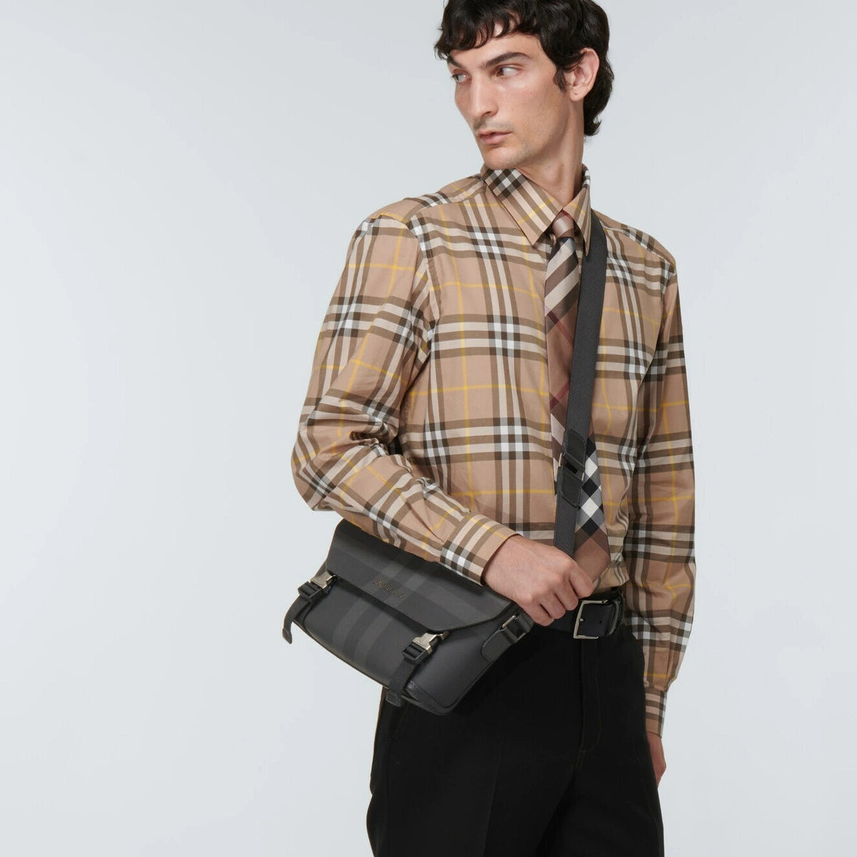 Charcoal Check messenger bag